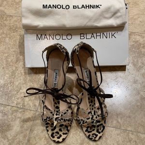 Manolo Blahnik Cheetah Leopard Print Heeled Sandal